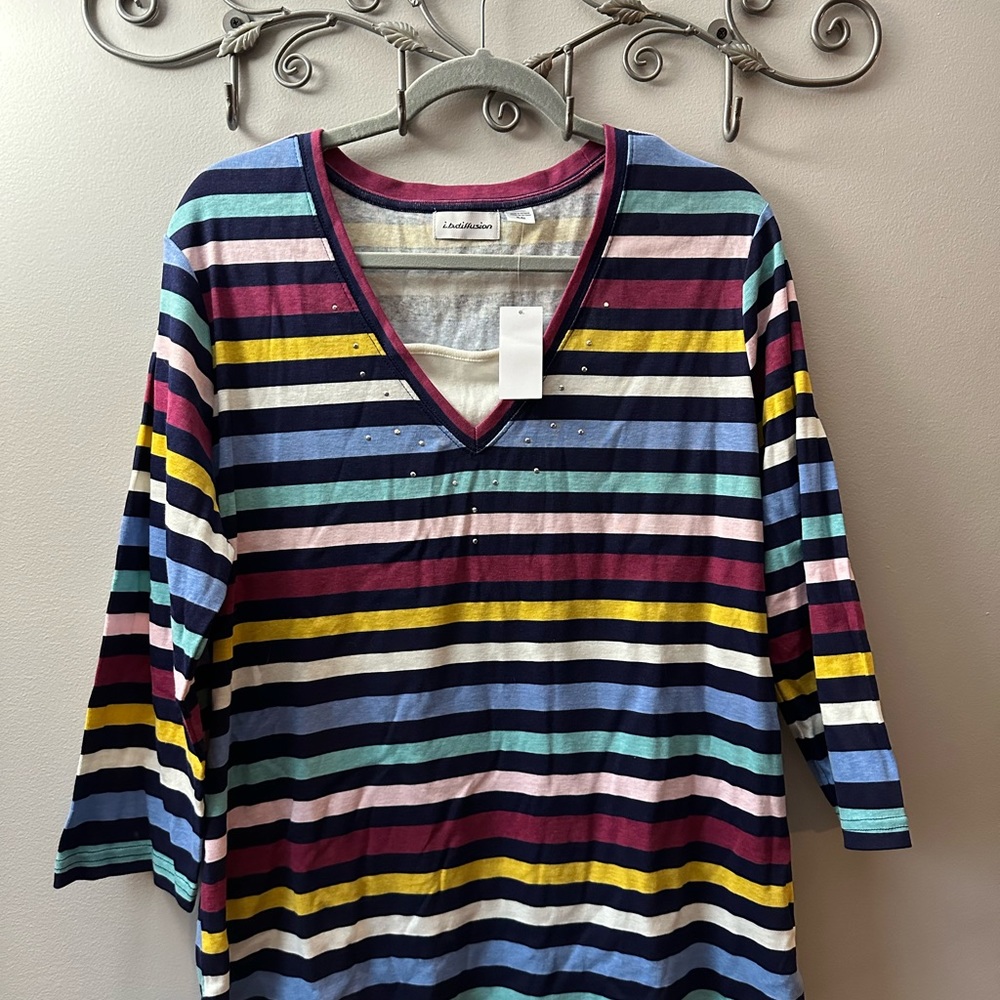 IB Diffusion Striped blouse size XL Blue, Pink, Maroon, Yellow, White, Pink